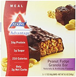 Atkins Meal Bars, Peanut Fudge Granola, 1.7oz Bar,  5 Count