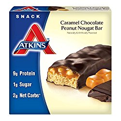 Atkins Snack Bars, Caramel Chocolate Peanut Nougat, 1.6oz Bars, 5 Count