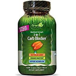 Irwin Naturals Maximum Strength 3-in-1 Carb Blocker, Neutralize Carbohydrates & Support Metabolism – Value Size, 150 Liquid Soft-Gels