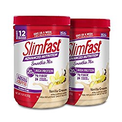 SlimFast – Advanced Nutrition High Protein Smoothie Powder – Meal Replacement – Vanilla Cream – Great Taste – Great for Recipes – 11 oz. Canister – Pack of 2