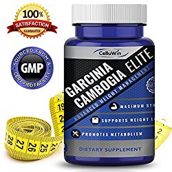 100% Pure Garcinia Cambogia **Weight Loss Booster** Appetite Suppressant with Fat Burning Carb Blocking Properties – HCA Extract Max Strength Capsules – All Natural Ingredients -Guaranteed by CelluWin