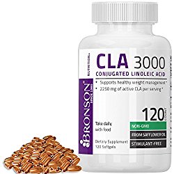 Bronson CLA 3000 Extra High Potency Weight Loss Exercise Enhancement, Non-GMO Conjugated Linoleic Acid From Safflower Oil, Gluten Free, Stimulant Free, 120 Softgels