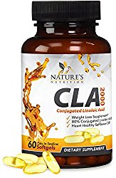 Nature’s Nutrition CLA 2000, Max Potency, Weight Loss Exercise Enhancement, Increase Lean Muscle Mass, Non-Stimulating, Non-GMO, 100% Safflower Oil, CLA Linoleic Supplement Pills – 60 Capsules