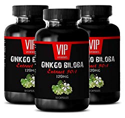 Brain and Memory Supplements – Ginkgo BILOBA 120MG – Extract 50:1 – Ginkgo biloba – 3 Bottles (150 Capsules)