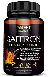 100% Pure Saffron Extract Supplement – 60 Pills for Weight Loss – Appetite & Hunger Suppressant for Women & Men – 88.25mg – Natural & Organic Powder Capsules – 100% (1 Month Supply)
