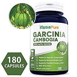 Pure Garcinia Cambogia 180 Veggie Caps 1500mg (Vegetarian, Natural, Non-GMO & Gluten Free) – Weight Loss Supplement – Natural Appetite Suppressant