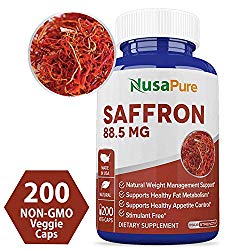 Pure Saffron Extract 88.50mg 200 Veggie Caps (Vegetarian, Non-GMO & Gluten Free) Natural Appetite Suppression, Reduce Cravings, Boost Metabolism