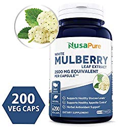 White Mulberry Leaf Extract 2500mg 200 Veggie Caps (Vegetarian, Non-GMO & Gluten Free) Natural High & Low Blood Sugar Control, Weight Loss Support