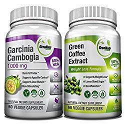 All-in-One Weight Diet Loss Pills & Appetite Suppressant Bundle w/Pure Green Coffee Bean Extract + Garcinia Cambogia Extract | Blocks Fat, Sugar, Carbs – 120 Veggie Capsules – Gluten Free & Non GMO