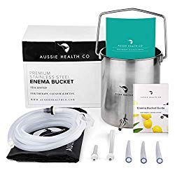 Aussie Health Co Enema Kit – Non-Toxic Stainless Steel 2 Quart Bucket – Ideal for Home Coffee or Water Colon Cleansing Detox Enemas – Includes Nozzle Tips, Guide Book, and Discrete Storage Bag