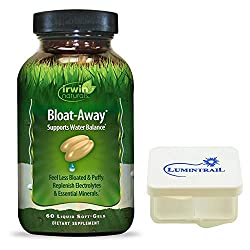 Irwin Naturals Bloat-Away Relief Water Balance Support Replenish Electrolytes & Essential Minerals – 60 Soft-Gels – Bundle with a Lumintrail Pill Case