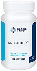 Klaire Labs Omegathera – Omega 3-6-9 Fatty Acids with Borage, GLA (Gamma Linolenic Acid) & CLA (Conjugated Linoleic Acid) No Oxidation No Fishy Burps (100 Softgels)